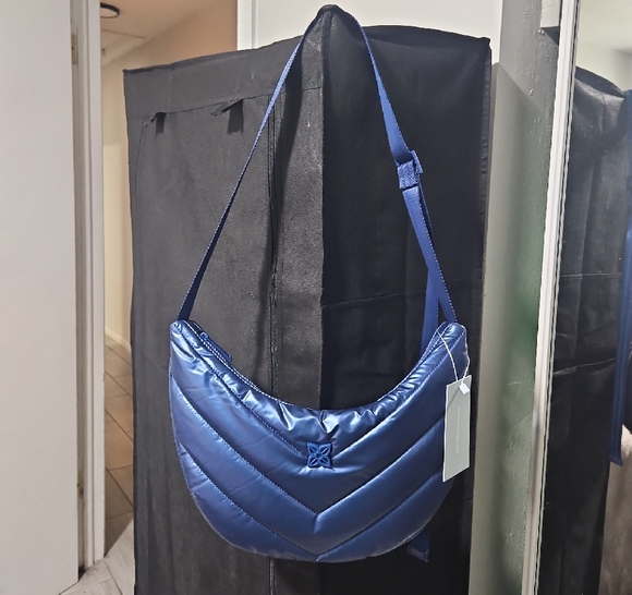 ANTONIO MELANI Blue Quilted Shoulder Bag with Chevron...